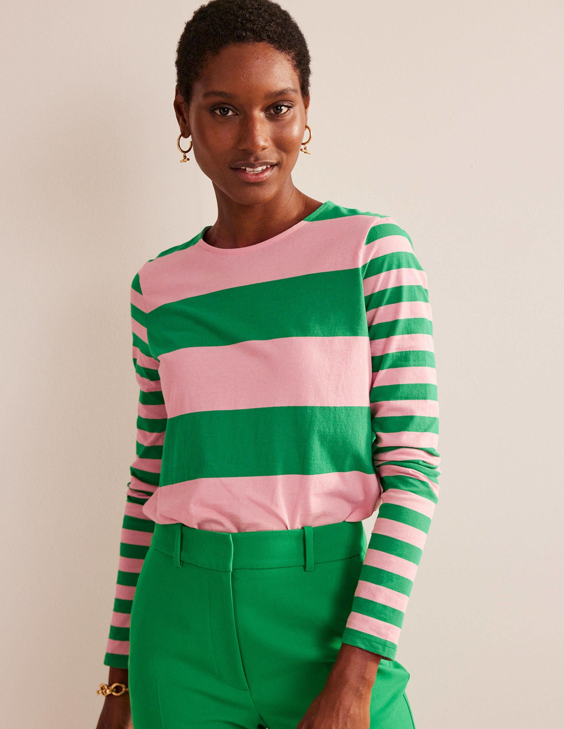 Bea Long Sleeve Breton-Pink, Green Hotch-1