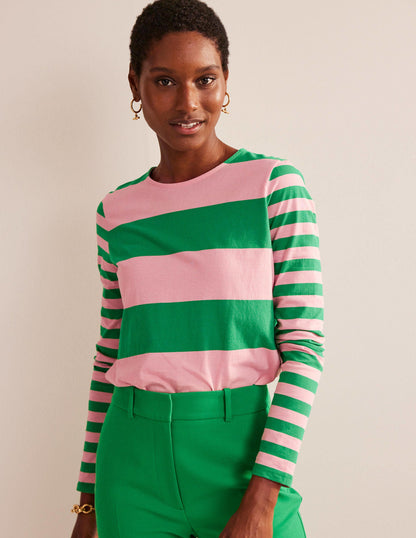 Bea Long Sleeve Breton-Pink, Green Hotch-1