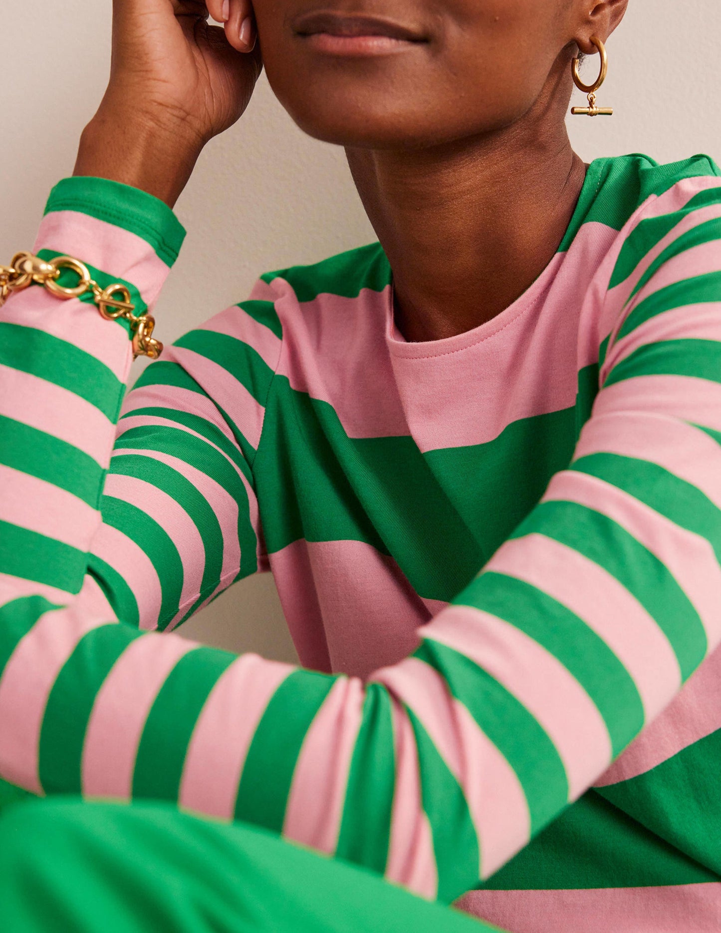 Bea Long Sleeve Breton-Pink, Green Hotch