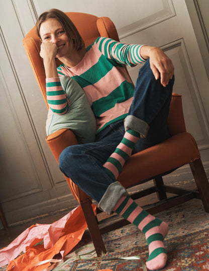 Bea Long Sleeve Breton-Pink, Green Hotch-7