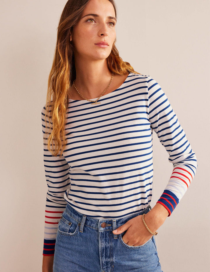 Ella Long Sleeve Breton-Blue and Red Multistripe