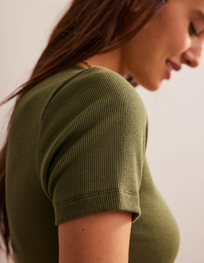 Cotton Ribbed T-Shirt-Spruce-2