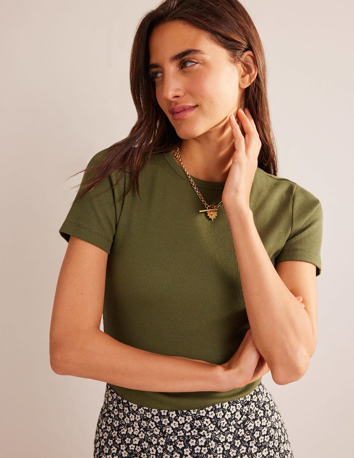 Cotton Ribbed T-Shirt-Spruce