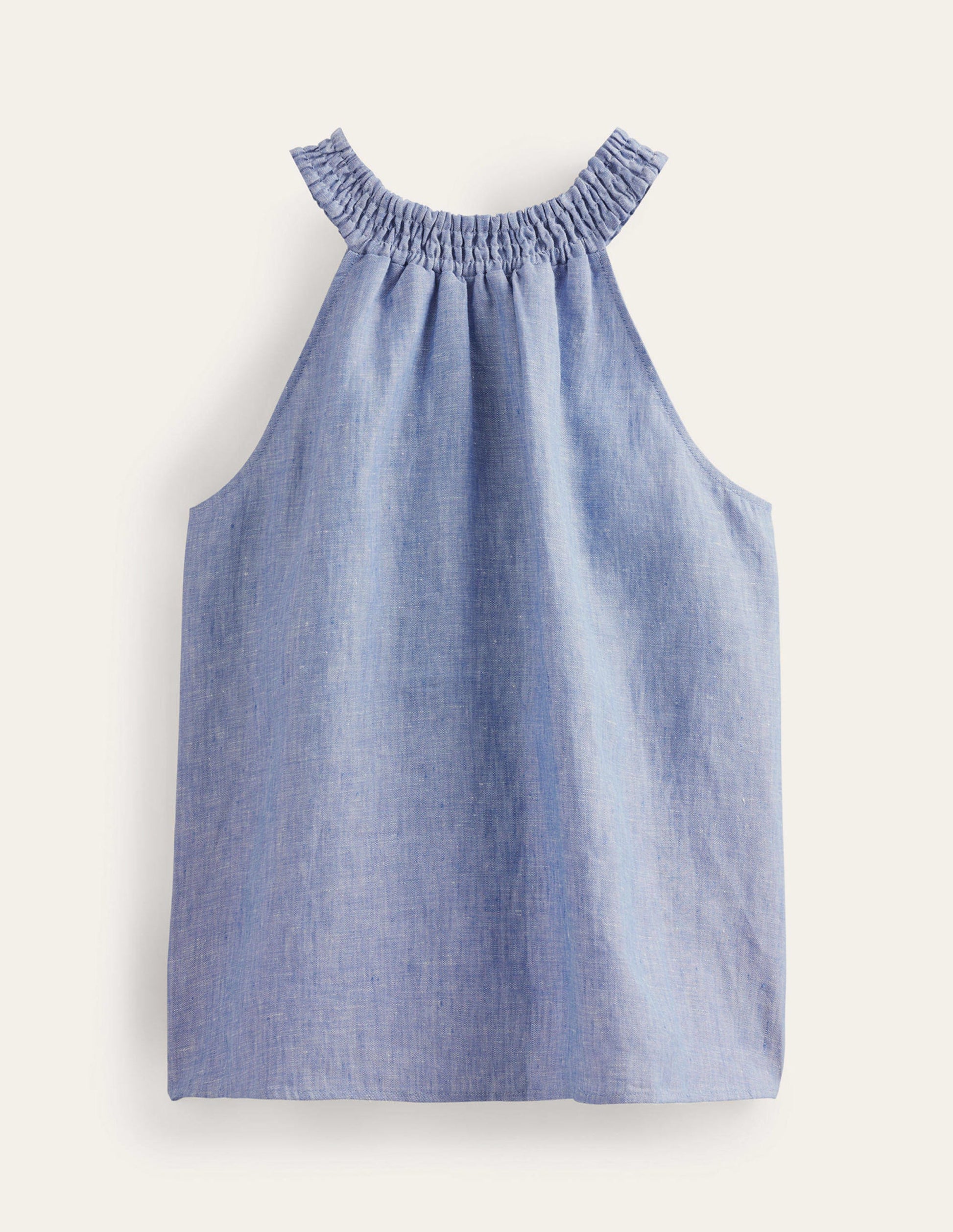 Linen Smocked Halter Top-Chambray-6
