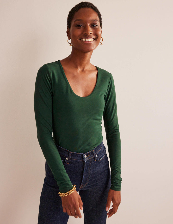 Double Layer Scoop Neck Top-Chatsworth Green