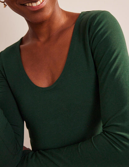 Double Layer Scoop Neck Top-Chatsworth Green-2