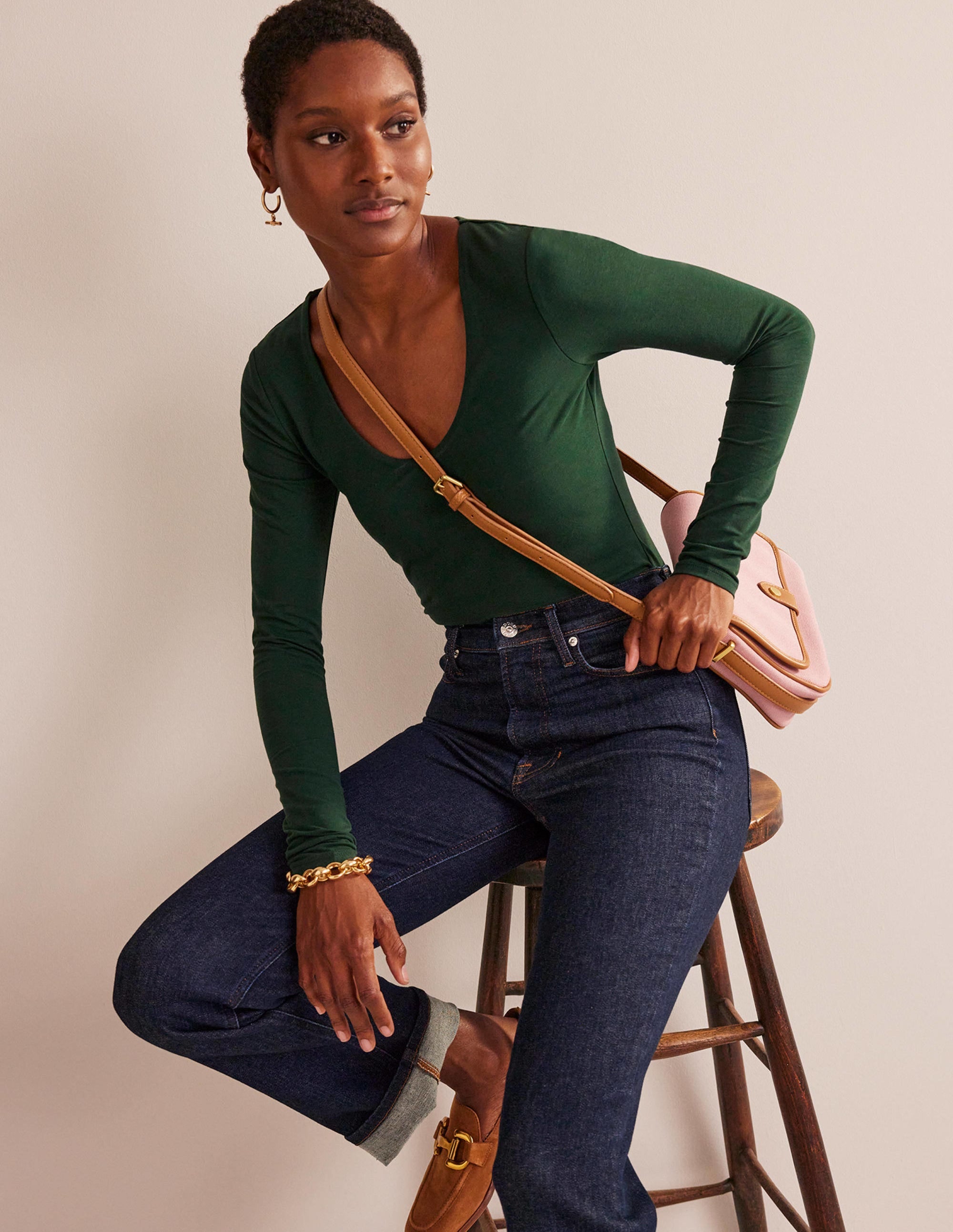 Double Layer Scoop Neck Top-Chatsworth Green - Image 4