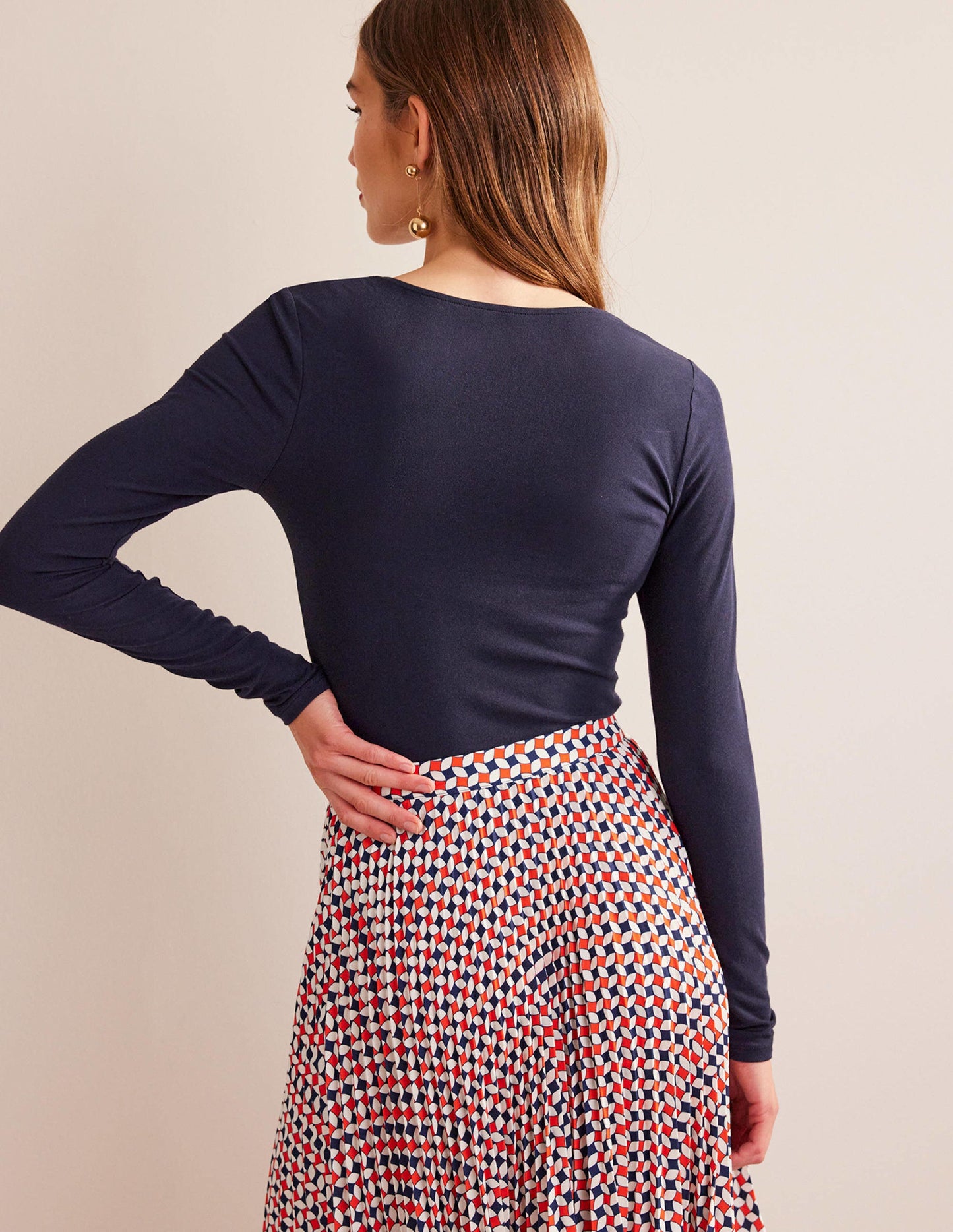 Double Layer Scoop Neck Top-Navy