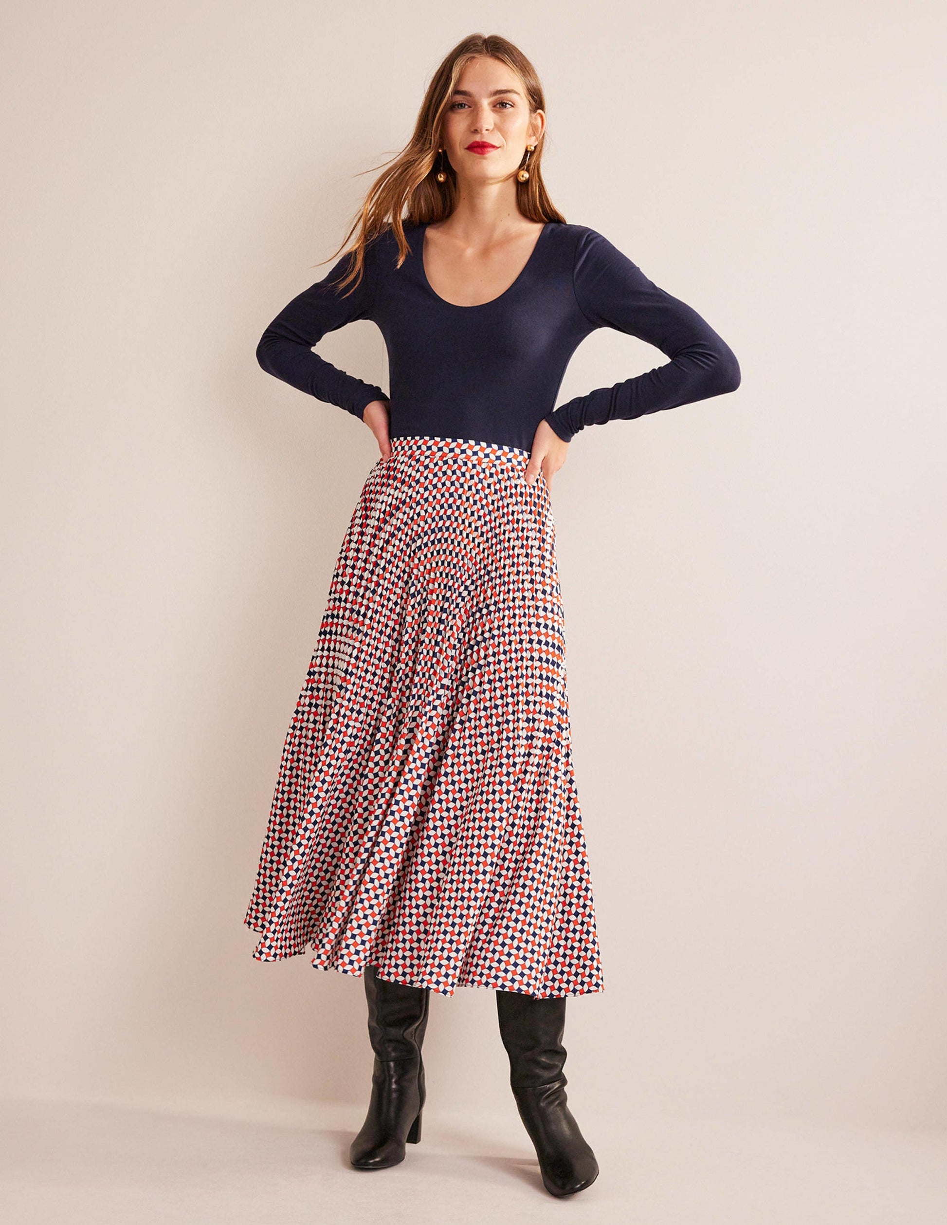 Double Layer Scoop Neck Top-Navy-4