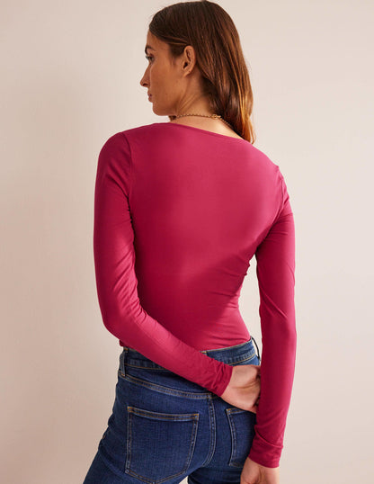 Double Layer Scoop Neck Top-Warm Cranberry-3