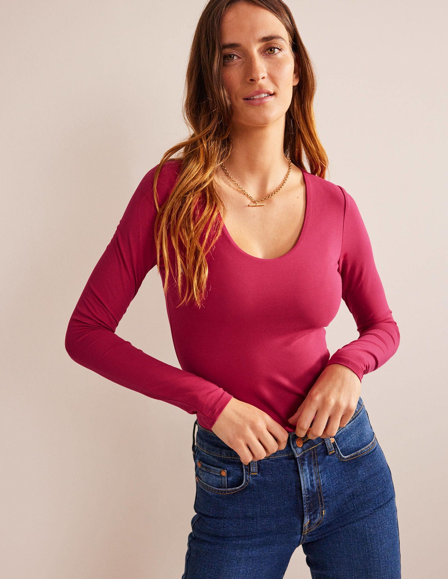 Double Layer Scoop Neck Top-Warm Cranberry