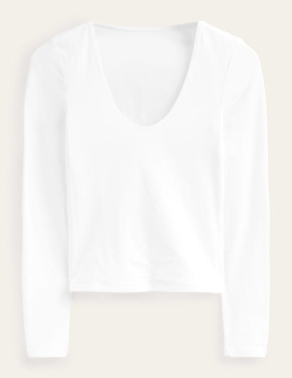 Double Layer Scoop Neck Top-White-5