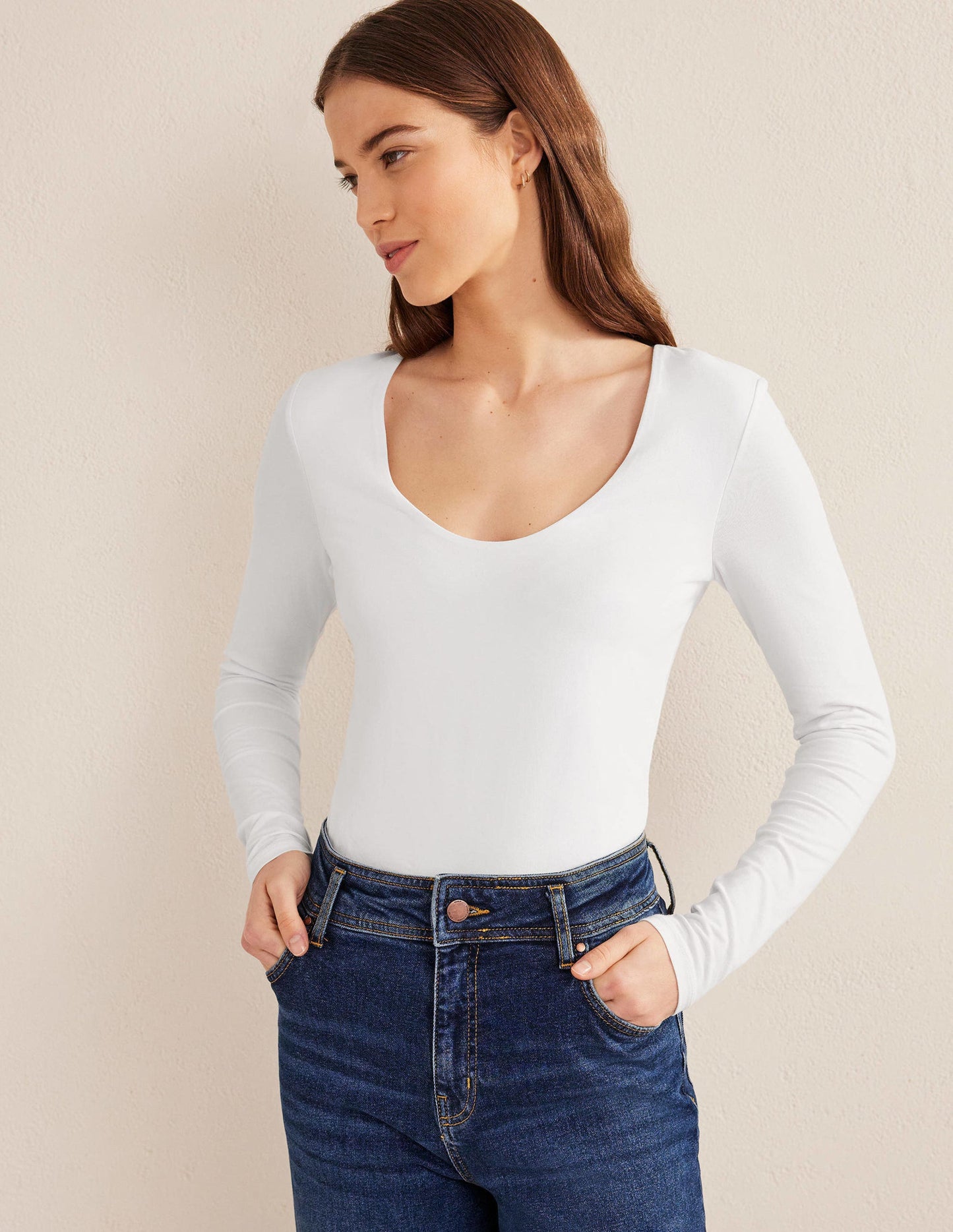 Double Layer Scoop Neck Top-White