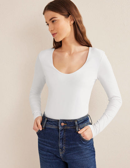 Double Layer Scoop Neck Top-White-1