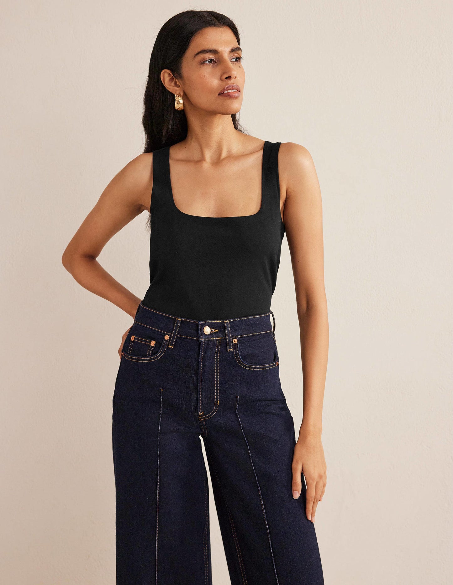 Double Layer Square Neck Vest-Black