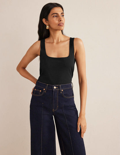 Double Layer Square Neck Vest-Black-1