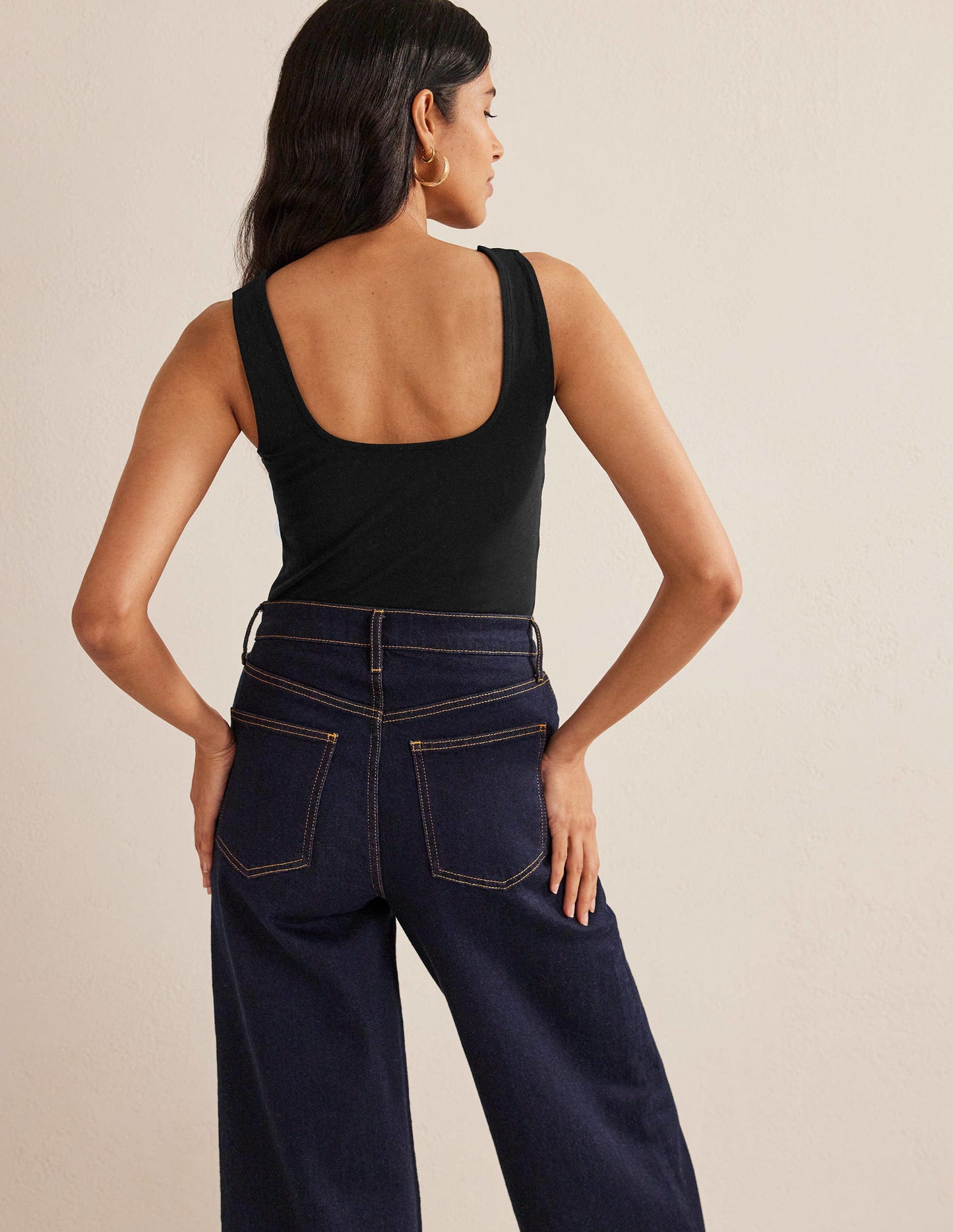 Double Layer Square Neck Vest-Black