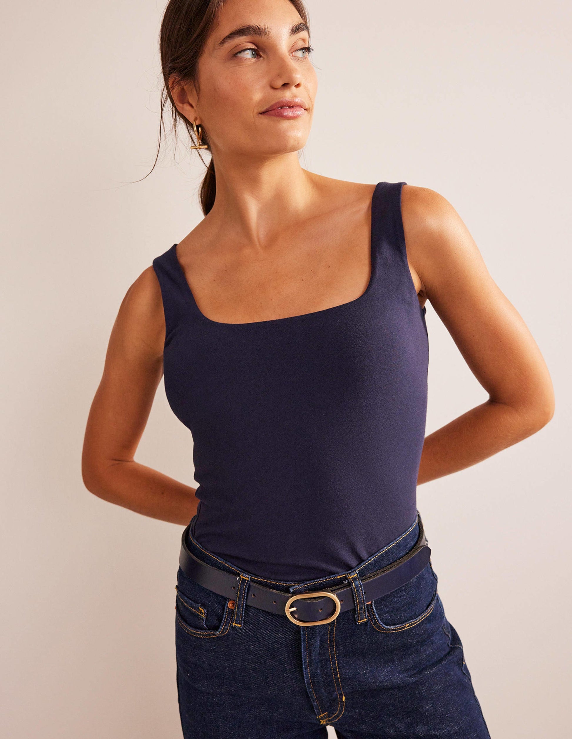 Double Layer Square Neck Vest-Navy-1
