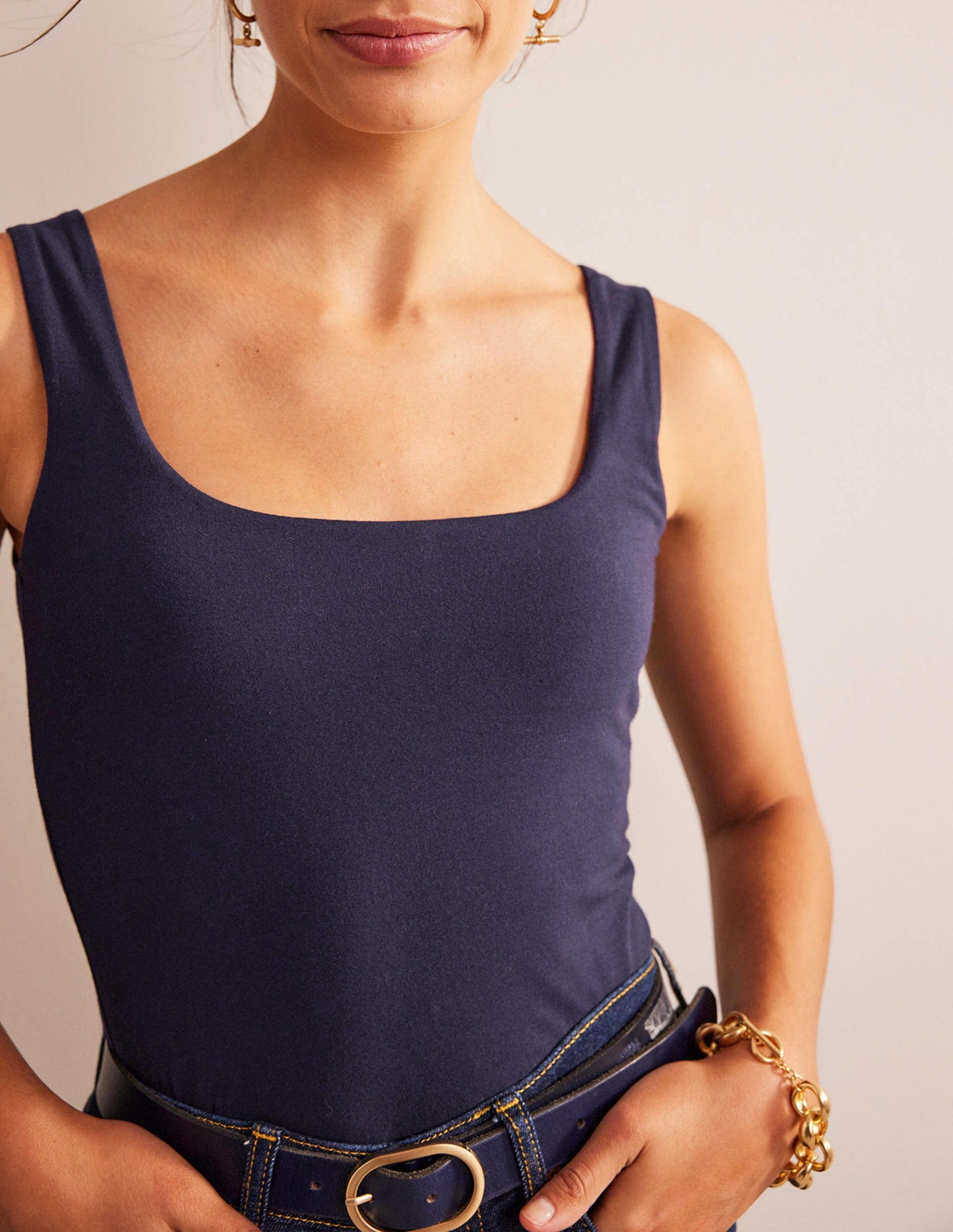 Double Layer Square Neck Vest-Navy