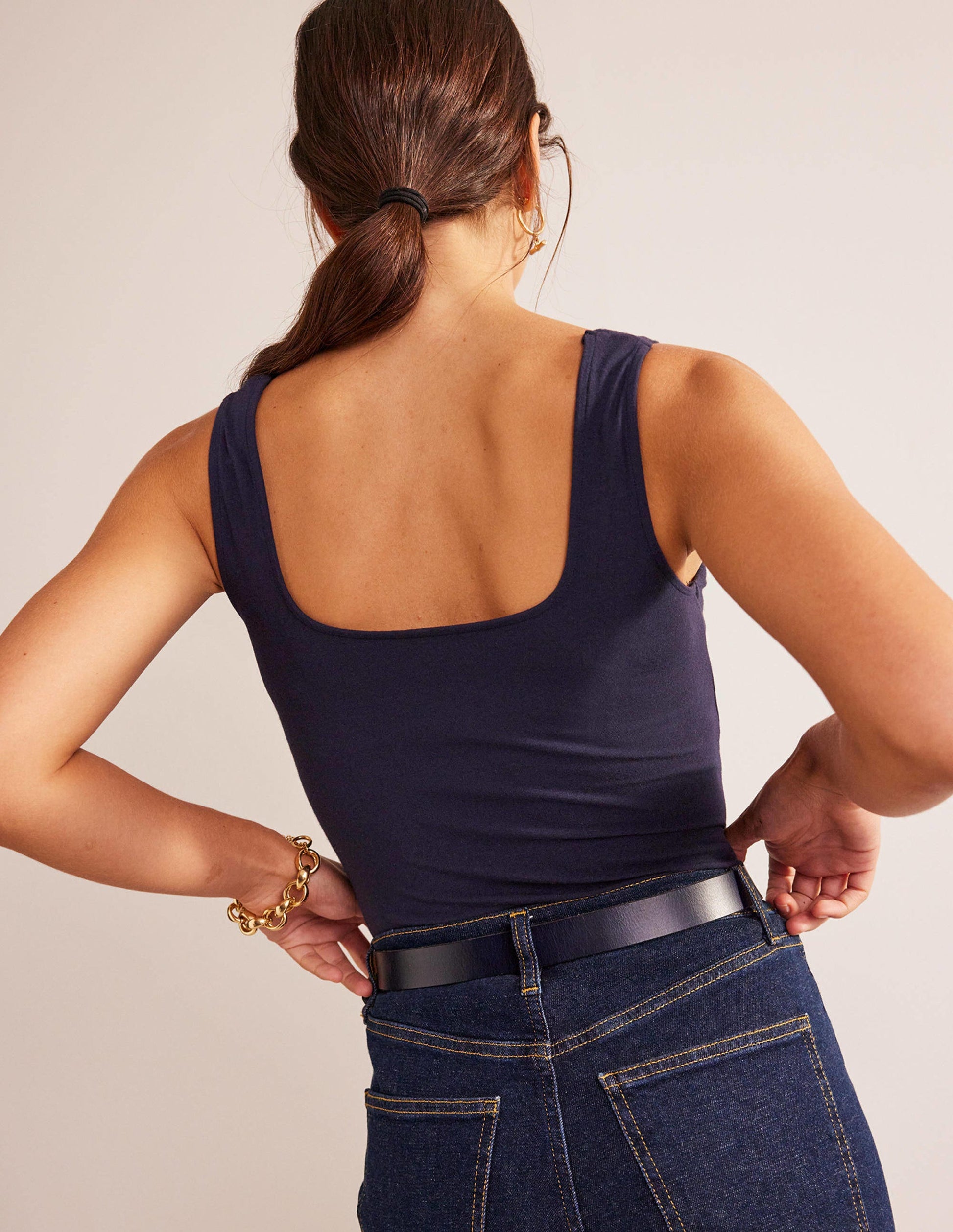 Double Layer Square Neck Vest-Navy-3