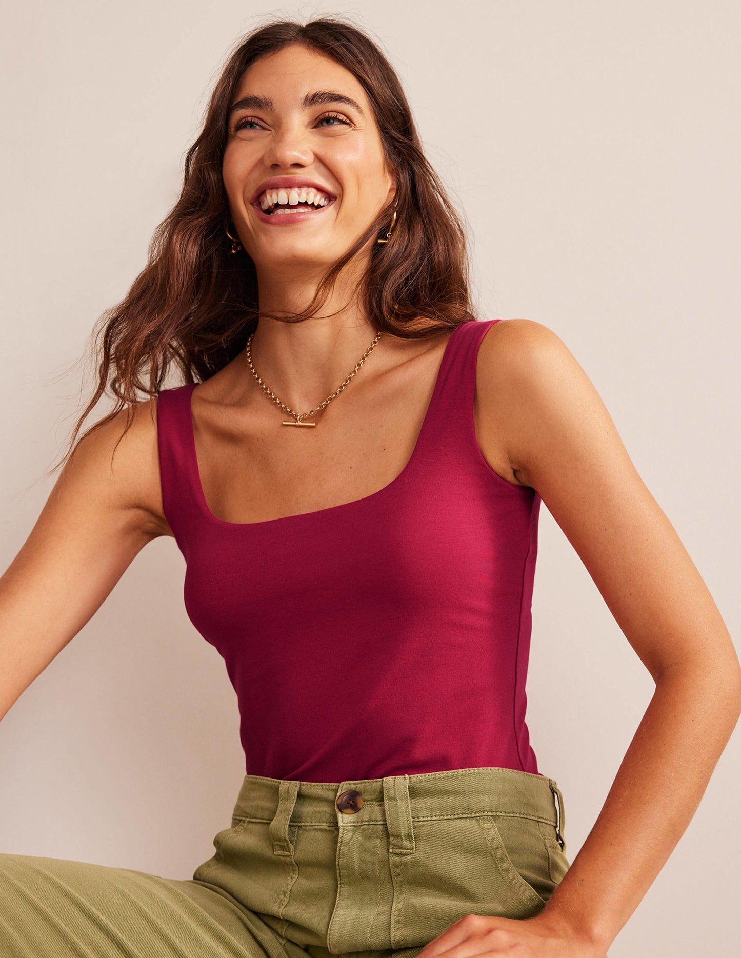 Double Layer Square Neck Vest-Warm Cranberry