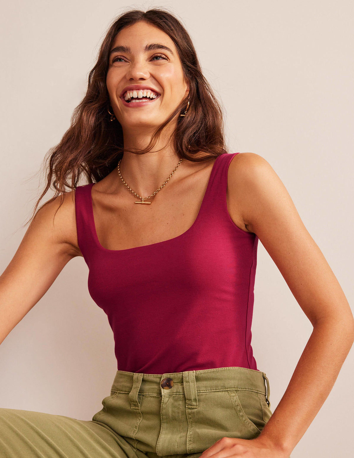 Double Layer Square Neck Vest-Warm Cranberry - Image 1