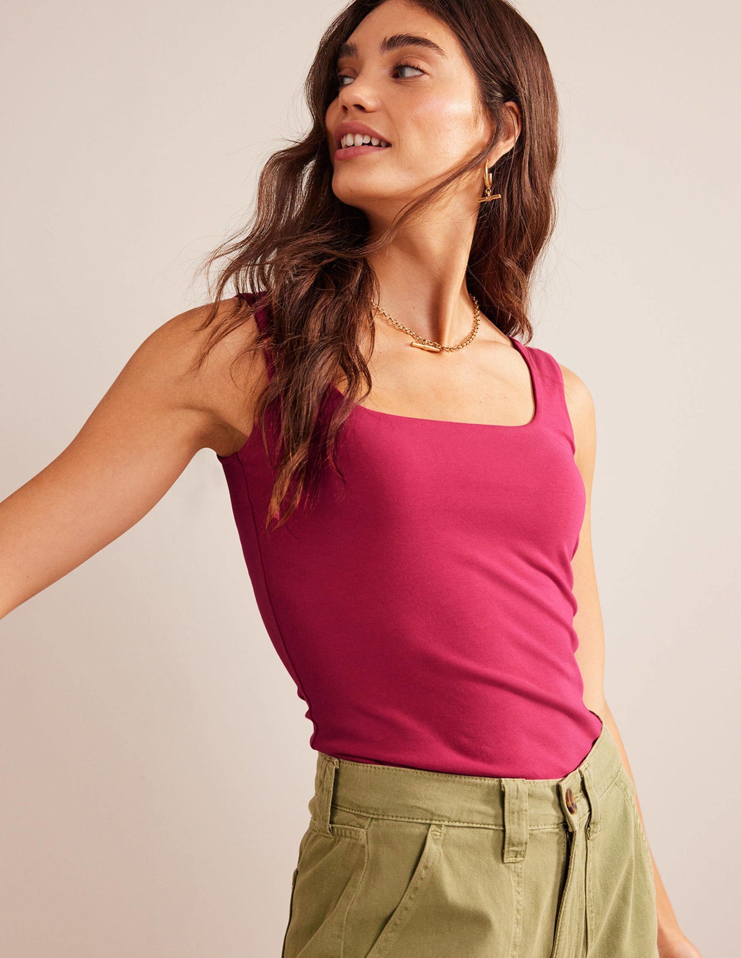 Double Layer Square Neck Vest-Warm Cranberry