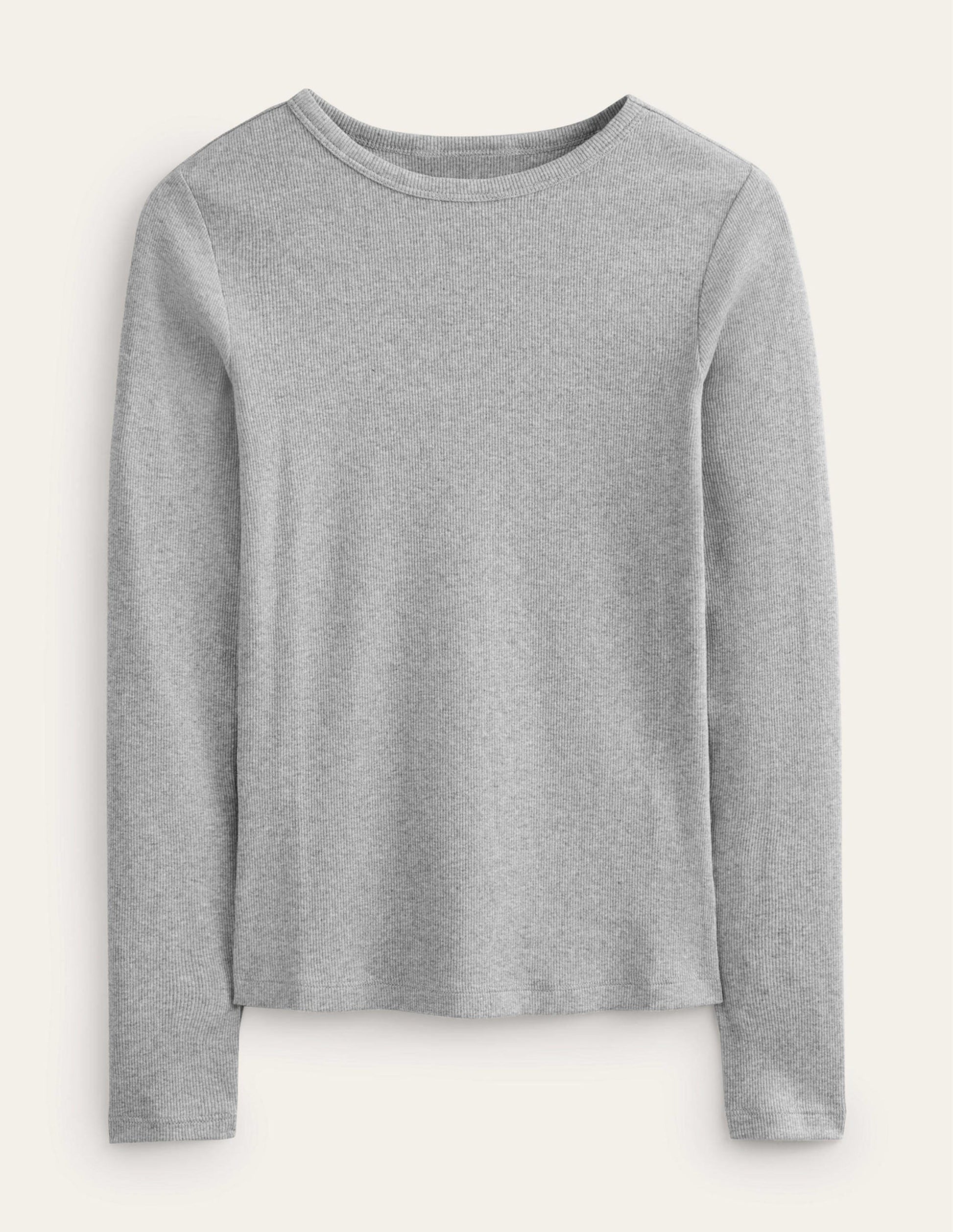 Cotton Ribbed Long Sleeve Top-Grey Marl-5