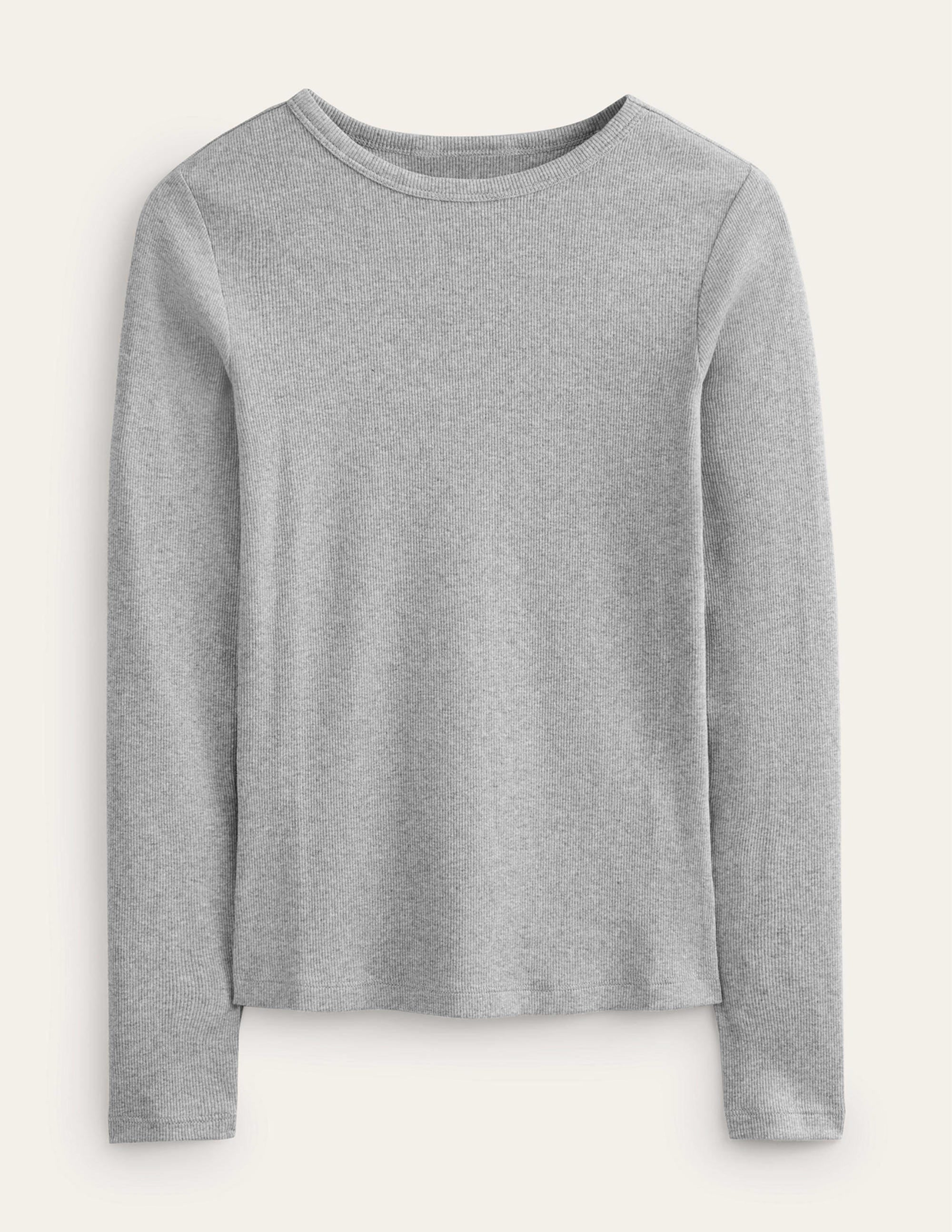 Cotton Ribbed Long Sleeve Top-Grey Marl - Image 5