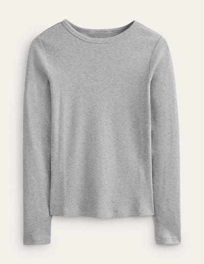 Cotton Ribbed Long Sleeve Top-Grey Marl-5
