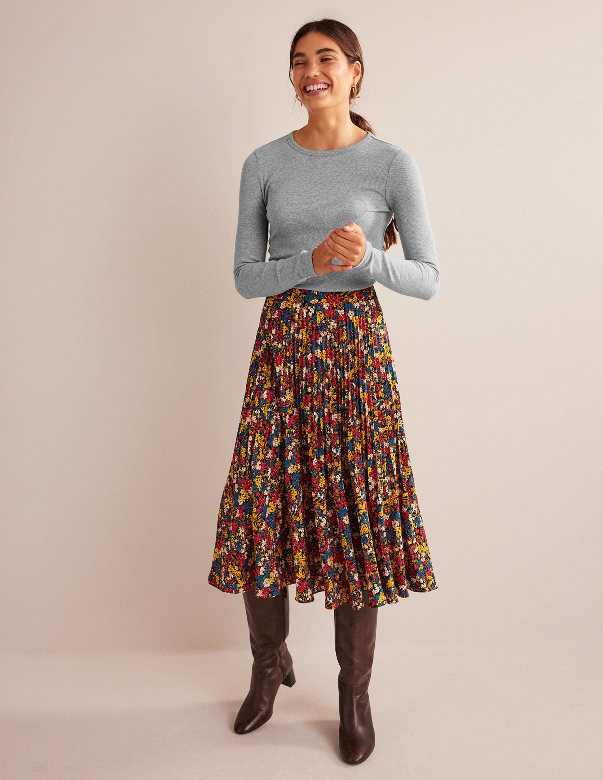 Cotton Ribbed Long Sleeve Top-Grey Marl-4