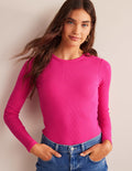 Cotton Ribbed Long Sleeve Top-Cabaret Pink