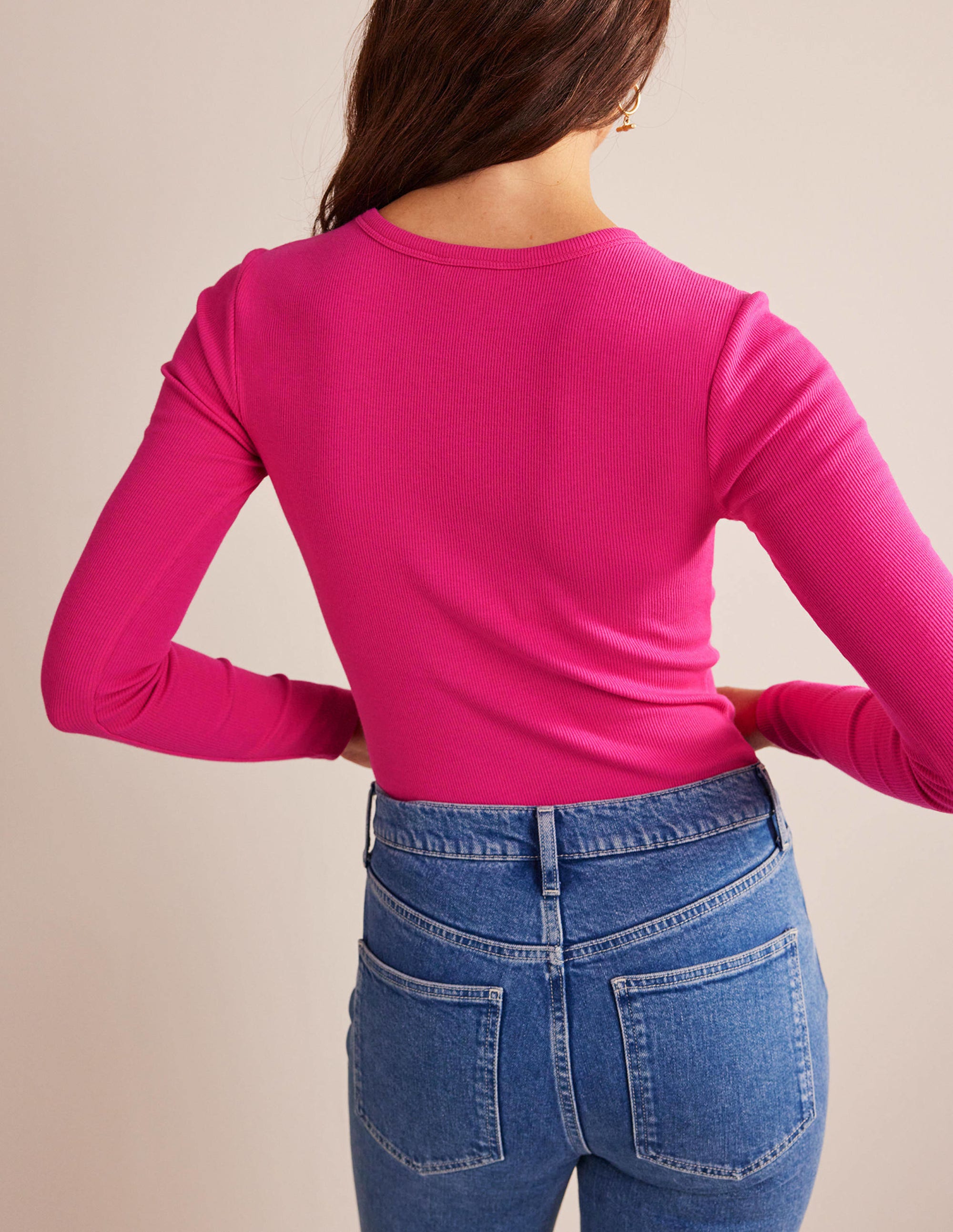 Cotton Ribbed Long Sleeve Top-Cabaret Pink - Image 3