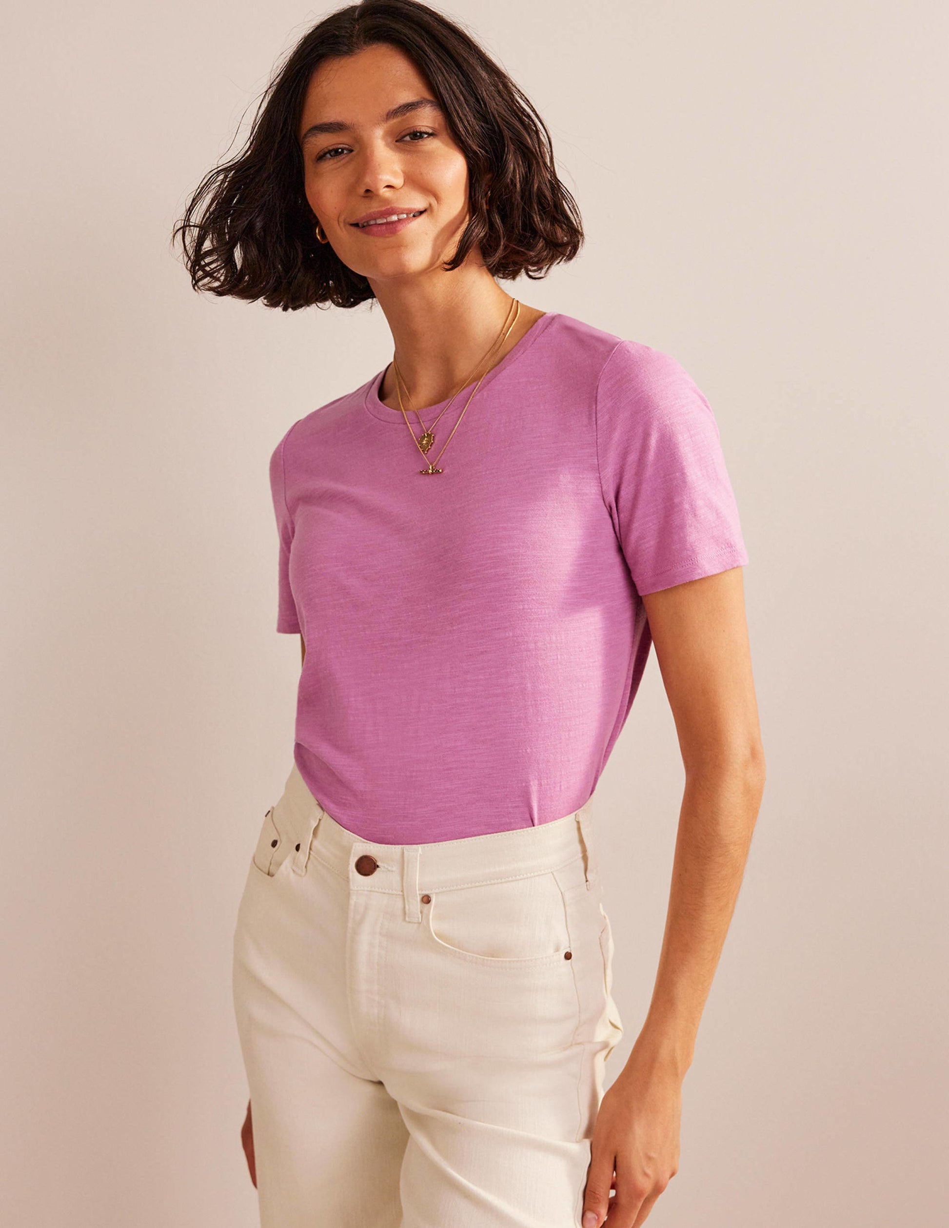 Cotton Crew Neck T-Shirt-Strawberry Sherbet-1