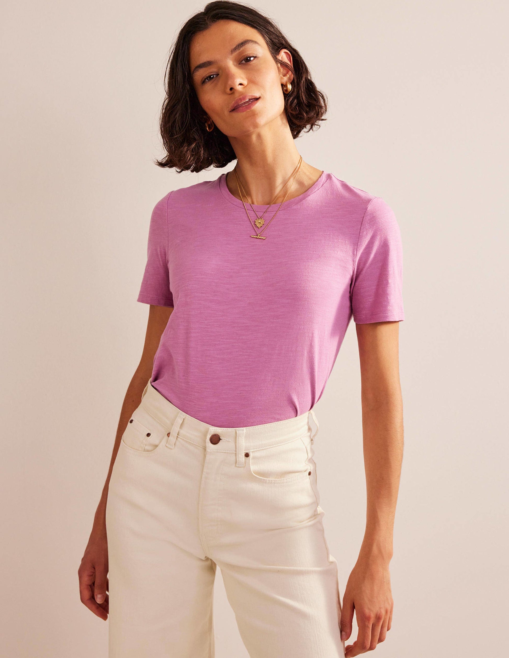 Cotton Crew Neck T-Shirt-Strawberry Sherbet-4