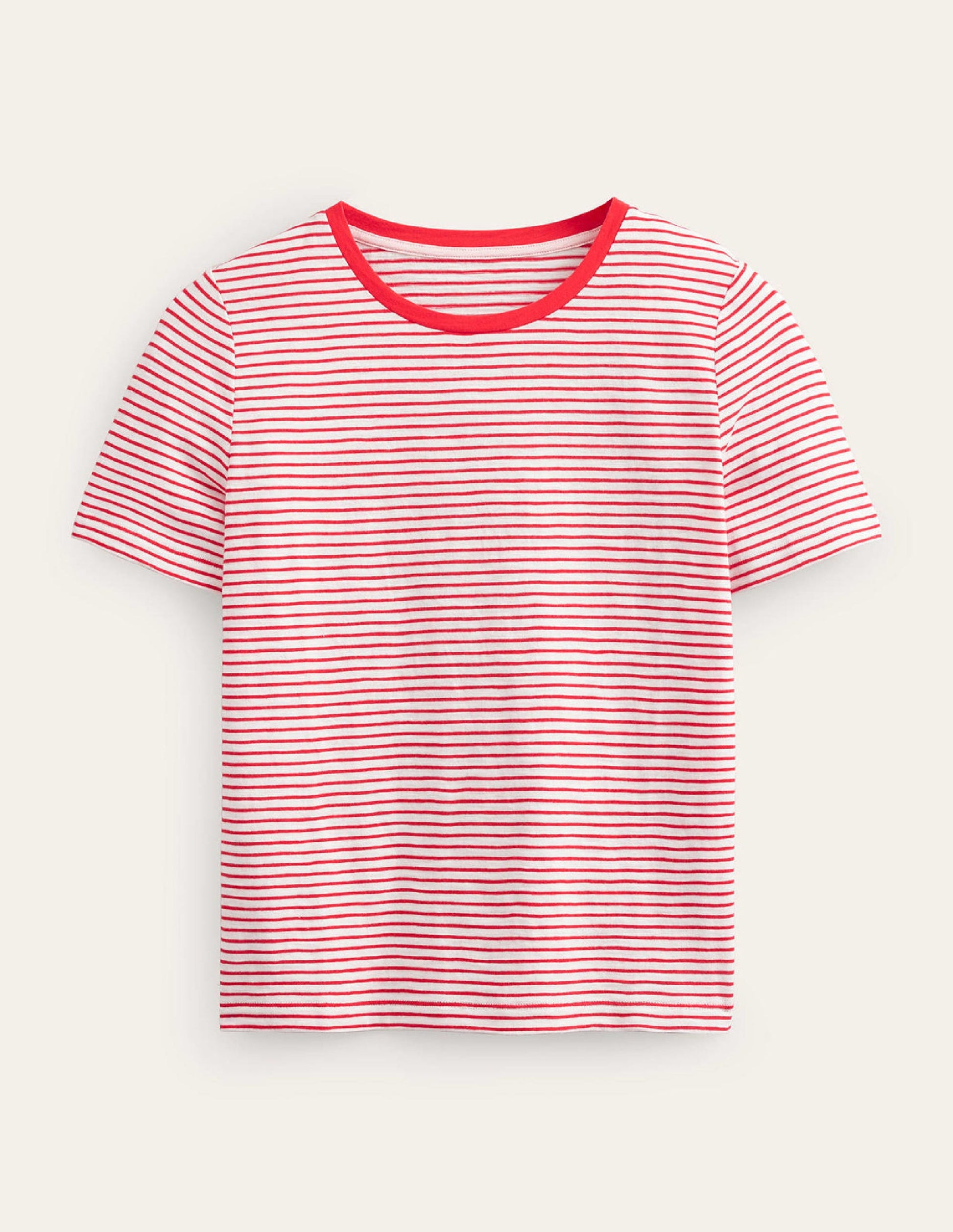 Cotton Crew Neck T-Shirt-Ivory, Red-6