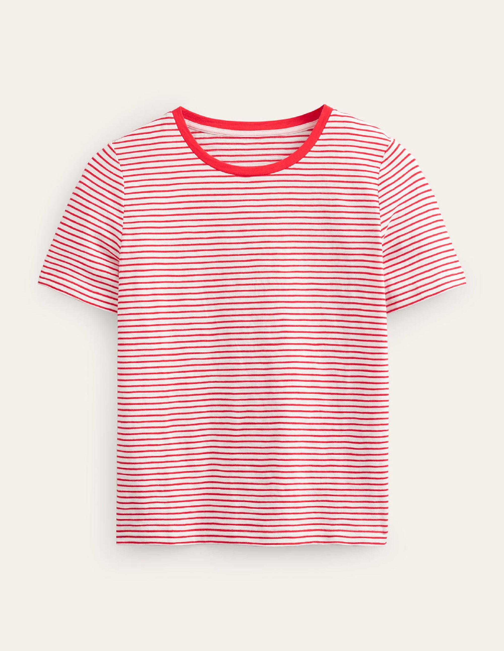 Cotton Crew Neck T-Shirt-Ivory, Red - Image 6