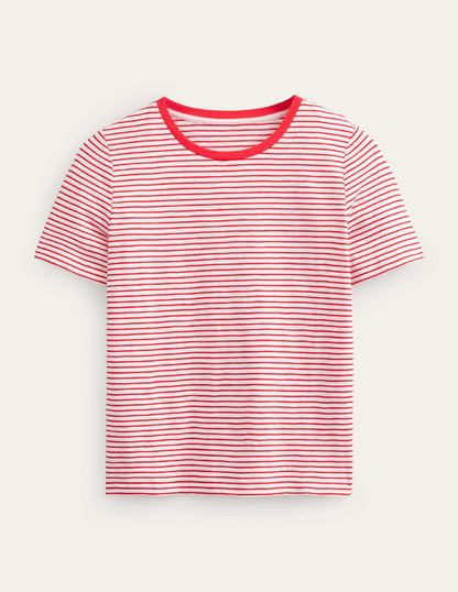 Cotton Crew Neck T-Shirt-Ivory, Red-6