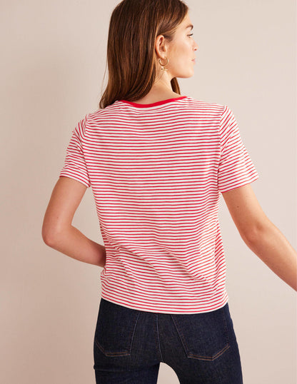 Cotton Crew Neck T-Shirt-Ivory, Red-3