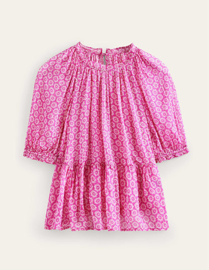 Gathered Sparkle Georgette Top-Phlox Pink, Sunrise Pop