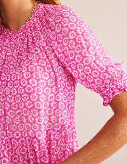 Gathered Sparkle Georgette Top-Phlox Pink, Sunrise Pop