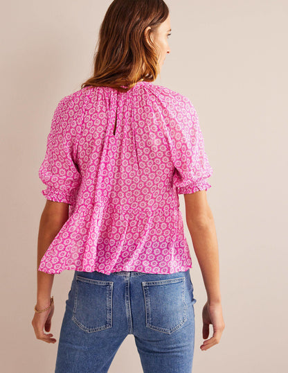 Gathered Sparkle Georgette Top-Phlox Pink, Sunrise Pop