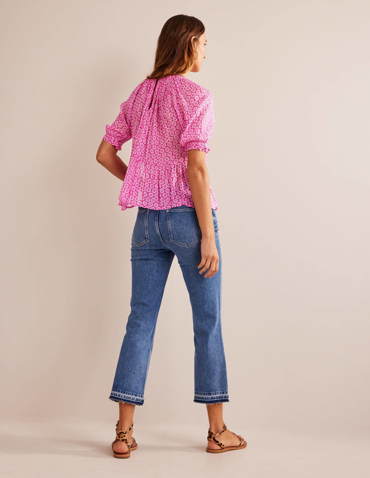Gathered Sparkle Georgette Top-Phlox Pink, Sunrise Pop