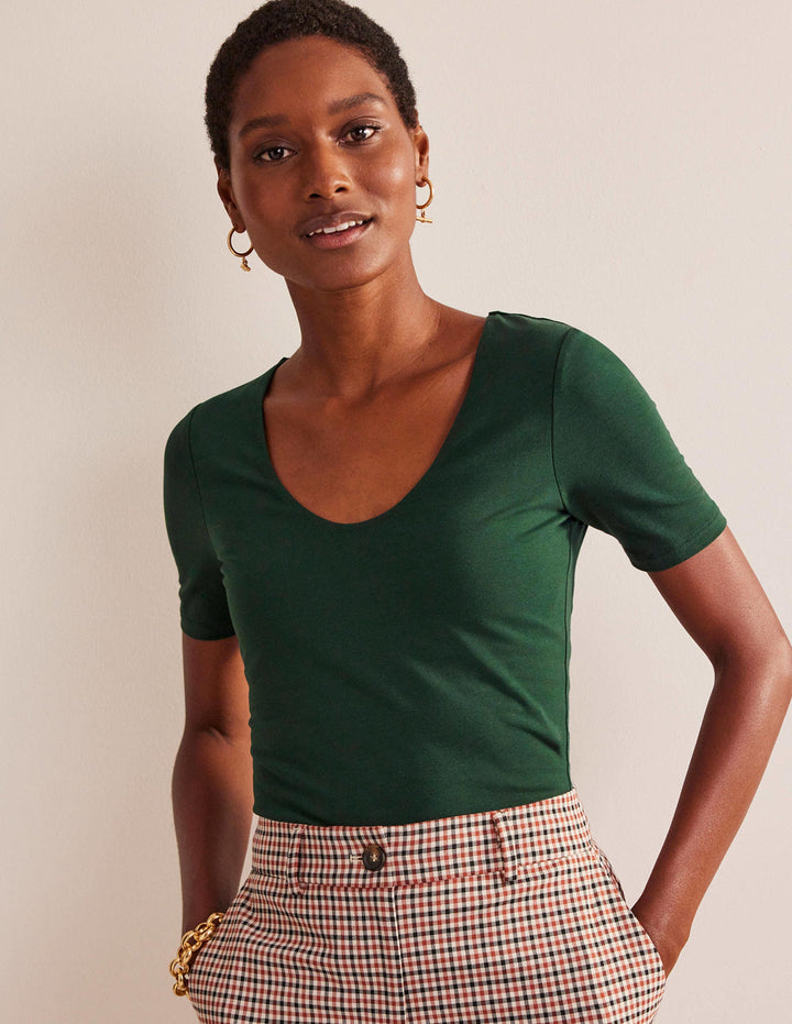 Double Layer Short Sleeve Top-Chatsworth Green