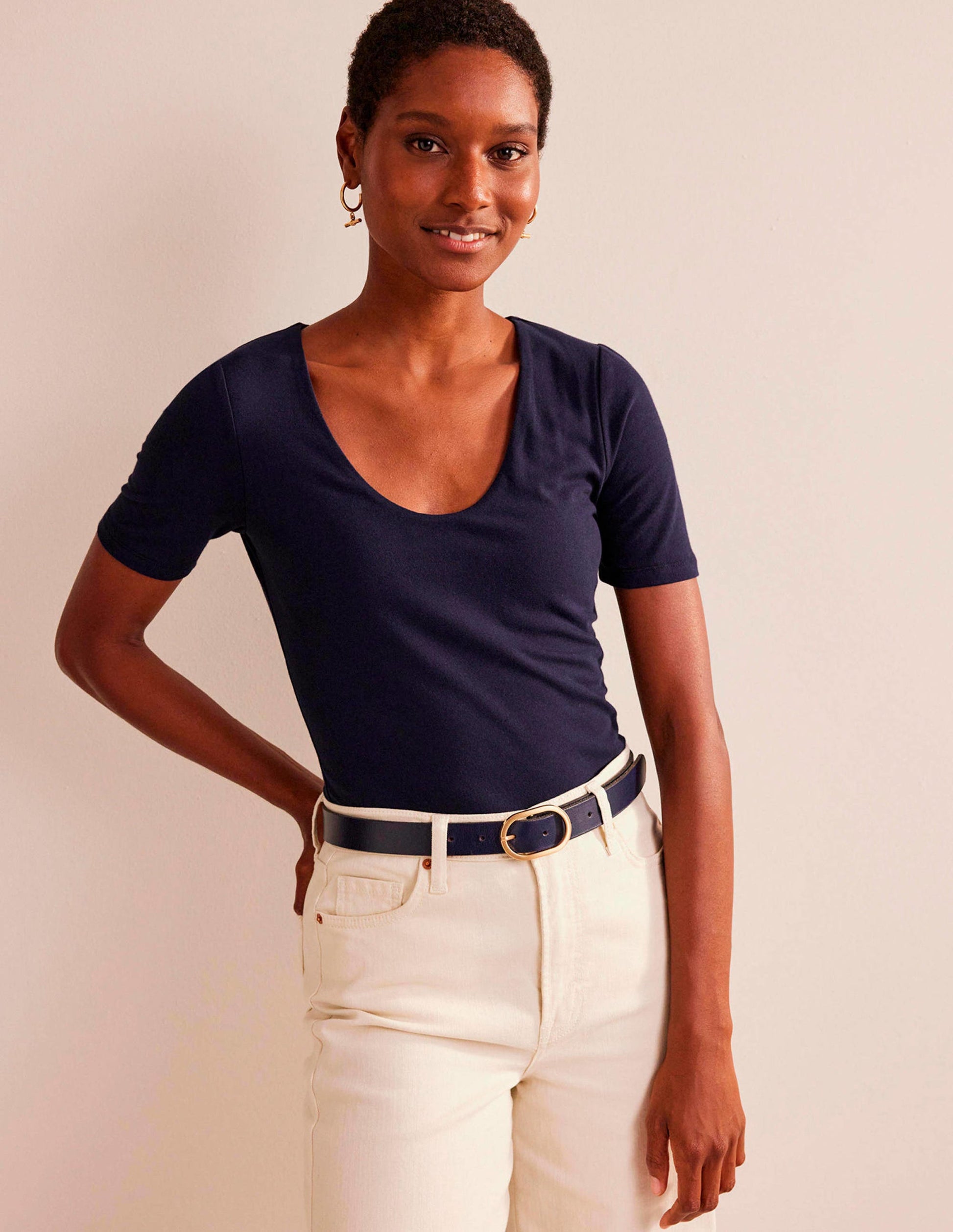 Double Layer Short Sleeve Top-Navy-1