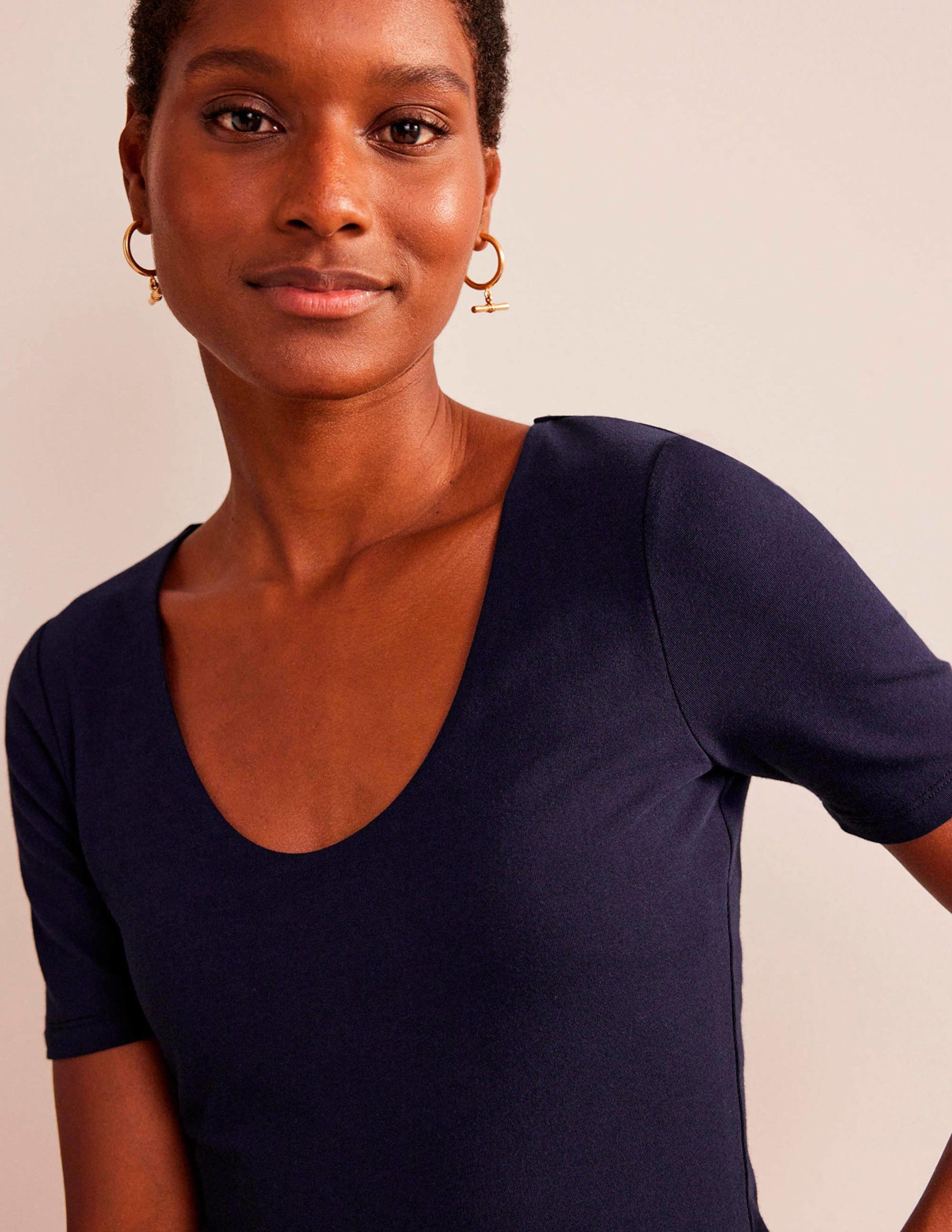 Double Layer Short Sleeve Top-Navy-2