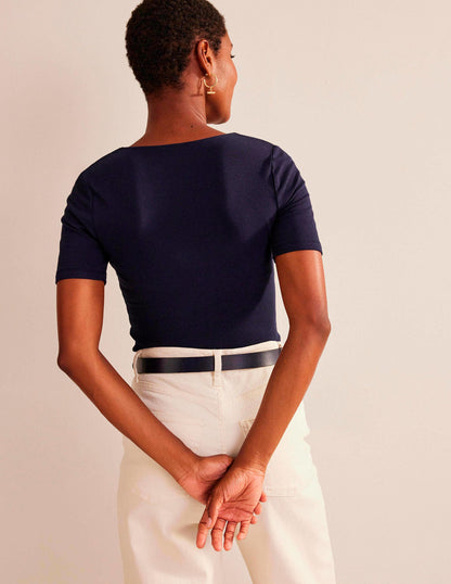 Double Layer Short Sleeve Top-Navy-3