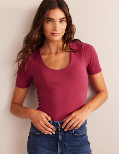 Double Layer Short Sleeve Top-Warm Cranberry-1