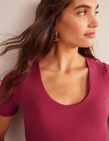 Double Layer Short Sleeve Top-Warm Cranberry-2