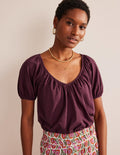 V-Neck Jersey Swing Top-Dark Burgundy